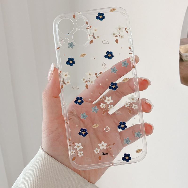 

Blue and White Floral Pattern Transparent Soft Phone Case for iPhone 16/15/14/13/12/11/X - European and American Style iPhone 15 Pro