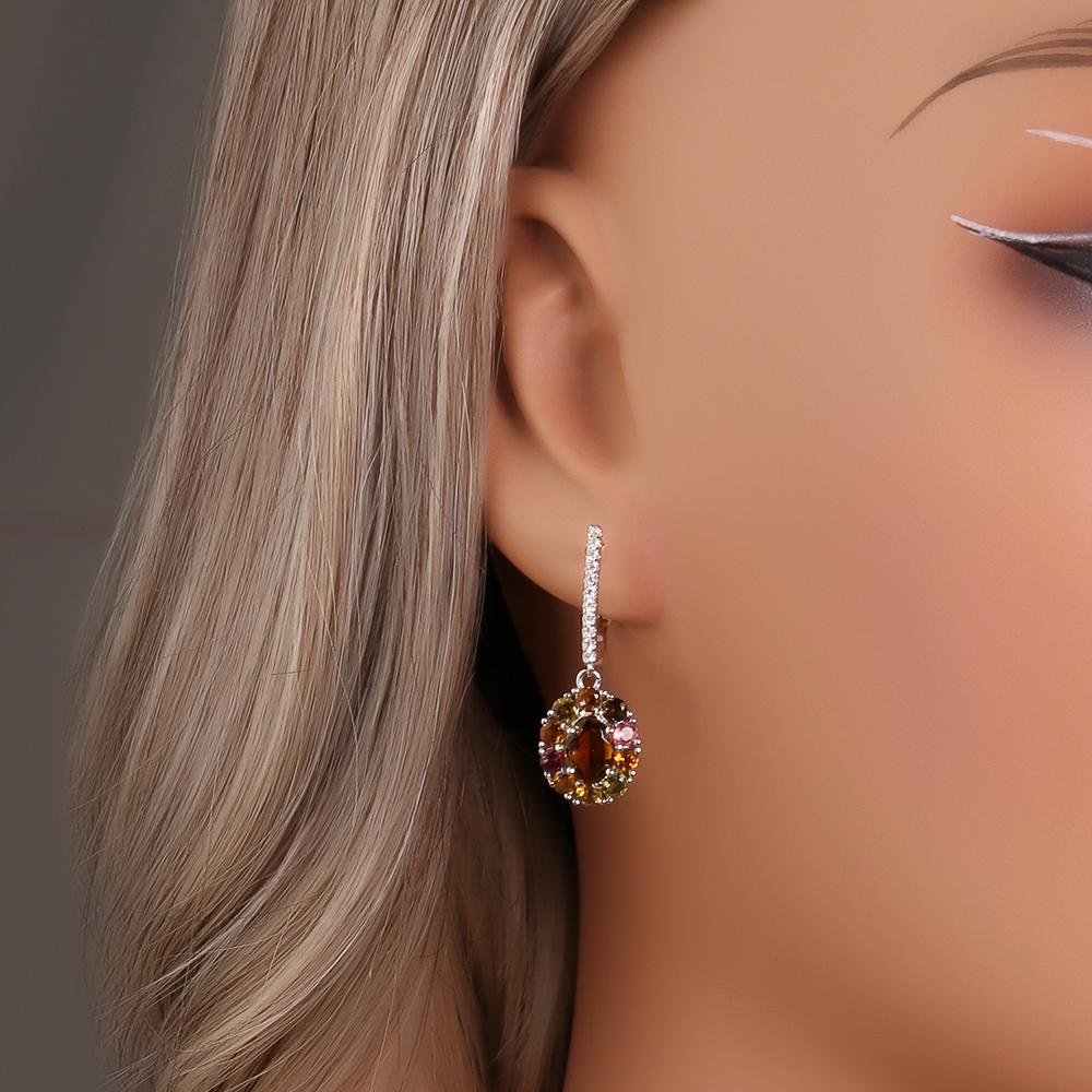 Splendido set di gioielli raffinati in argento sterling 925 con gemme di tormalina naturale colorata per feste da donna e outfit quotidiani