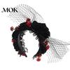 Hairband Halloween Rose Flower Headband for Women Gothic Black Lace Red Hair Accessories Hairbands Lolita Headwear Masquerade Cosplay Party Accessory