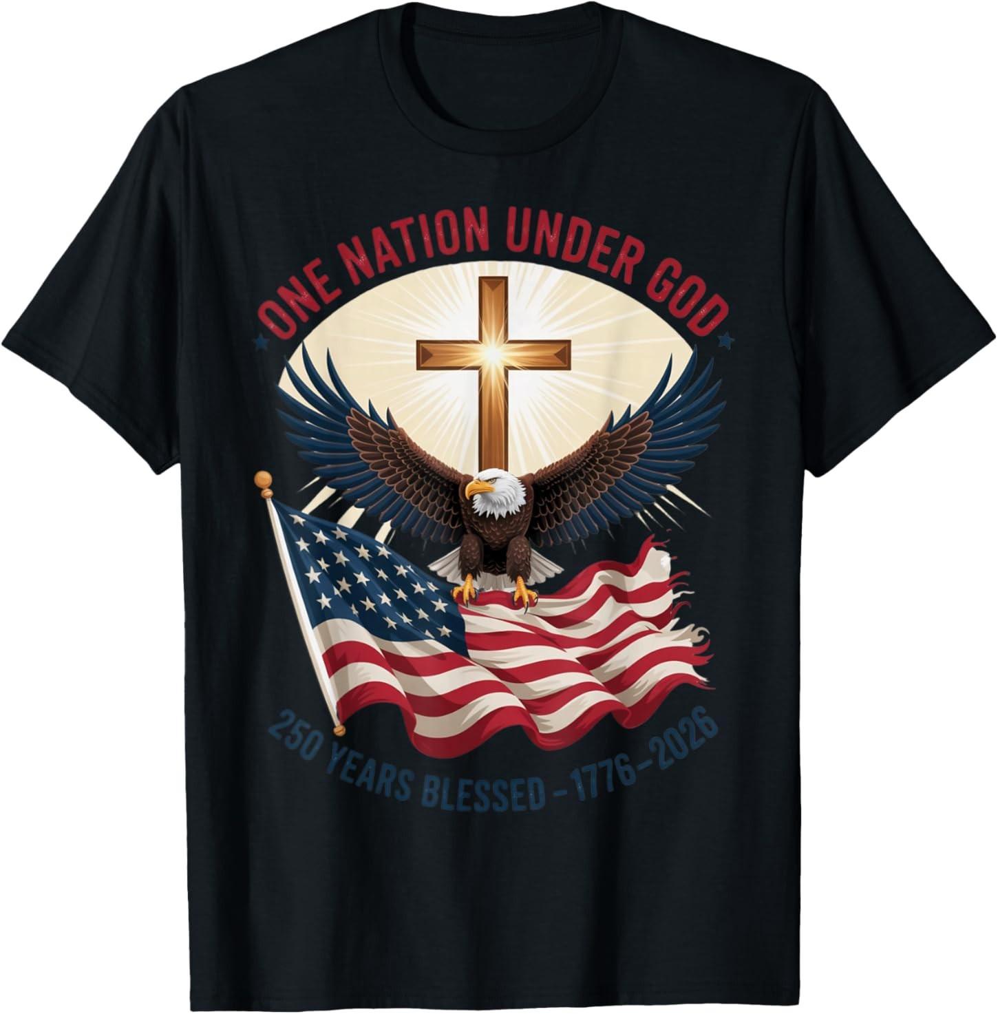 One Nation Under God Eagle Flag Cross 250 Years Blessed T-Shirt S разноцветный