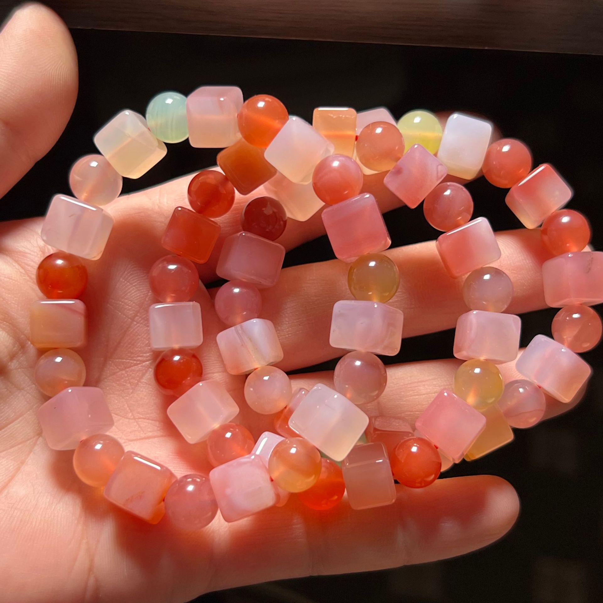 Yanyuan Agate Sugar Cube Candy Color Bracelet for Women - Fashionable, Simple, Fresh Single Strand 9mm
