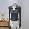 Design Sense Niche Knitted Long-sleeved Shirt Women's Autumn Slim-fitting and Thin Lo Shirt Unique Popular Top