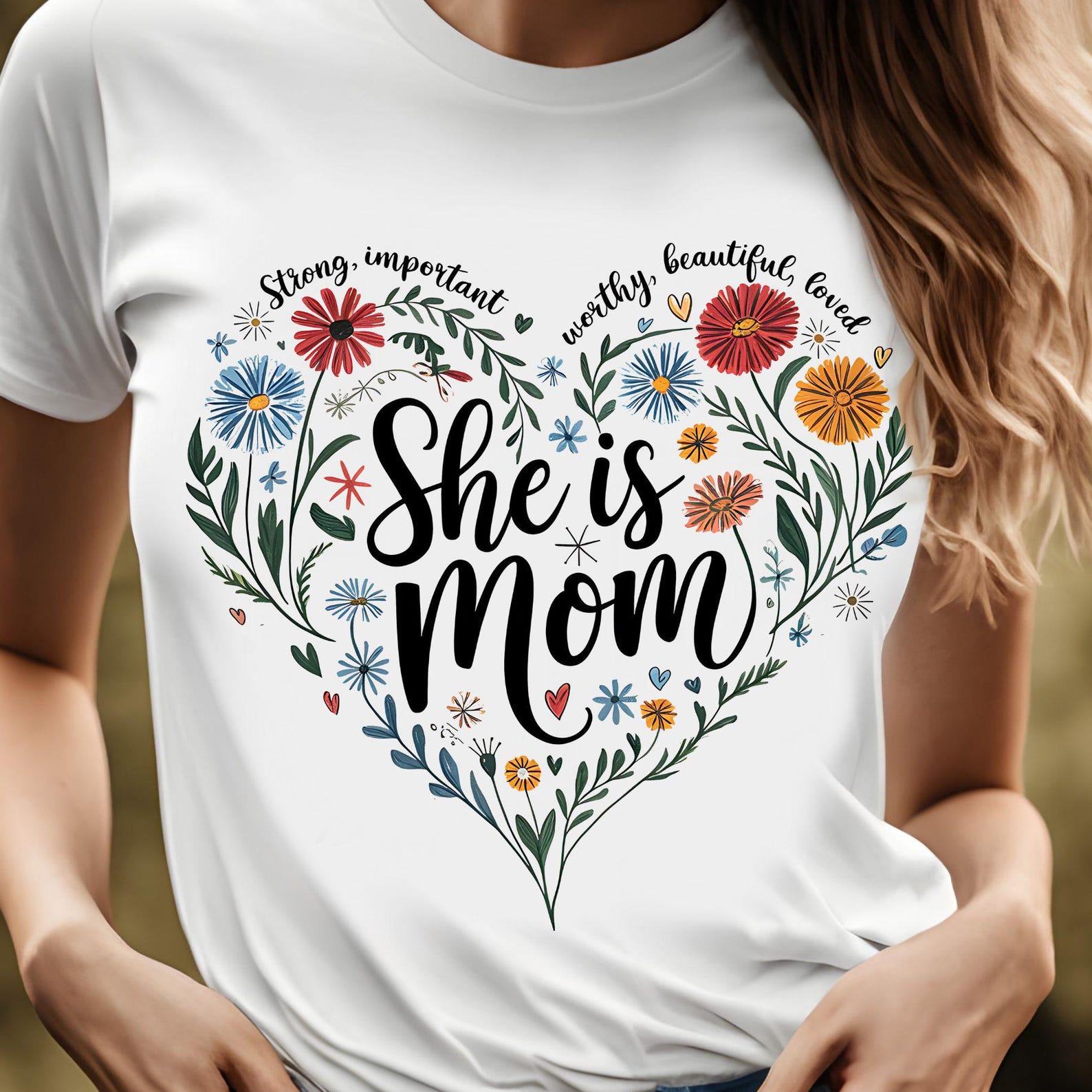 She Is Mom heart floral design T-Shirt | Mother s Day tee, 7 colors S