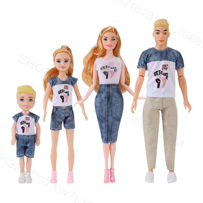 6-Punkt Puppenfamilie mit 4 und 5 Personen Eltern-Kind 30cm Ankleidepuppe Trend Freizeitanzug