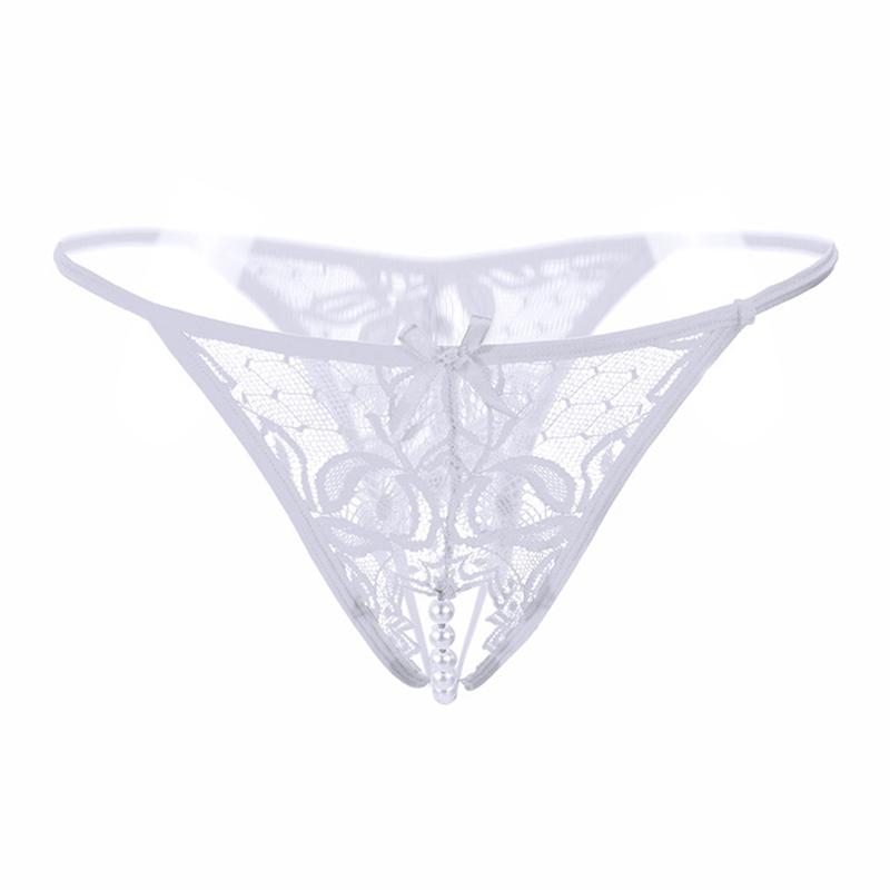 1Pc Pearl Transparent Lingerie Nylon Sexy Women Thongs Underwear Solid Color Lace Panties Open Crotch Briefs