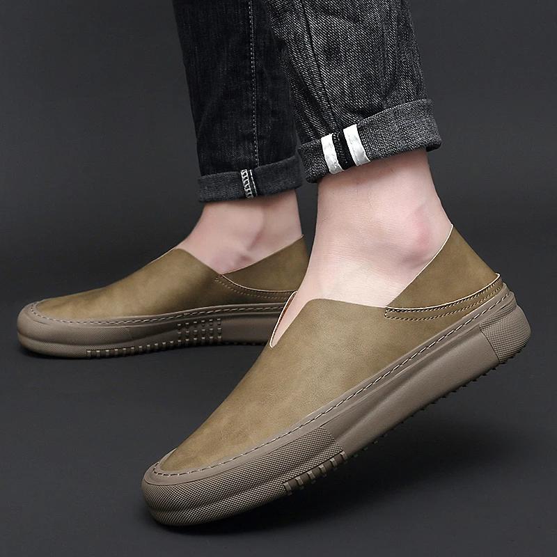 Summer New Punching Casual Shoes Breathable Men'S Leather Shoes Fashion Handmade Shallow Mouth Loafers Outdoor Walking Mocassins