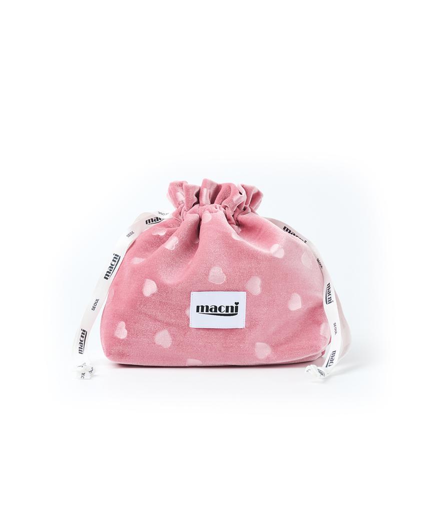 Macni Heart Velvet String Pouch Bag Pink