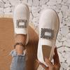 Fashion Rhinestone Mesh Knitted Loafers for Women Mesh Breathable Slip-On Casual Flats Woman 2025 Autumn Soft Sole Walking Shoes Ladies