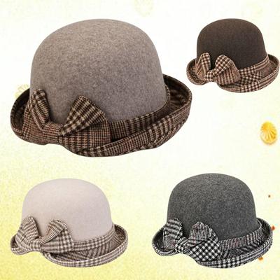 Eleganckie dla kobiet Panie Jesień Zima Łuk Kapelusze Kościelne Czapki na Imprezę Vintage Temperament Miska Kapelusz Na Zewnątrz Ciepła Czapka
