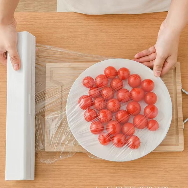 Kjøleskap Plastic Wrap Cutter Rustfritt stål Blad Klingfilm Dispenser Bakepapir Oppbevaringsholder Kjøkkenverktøy