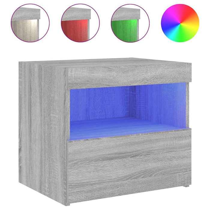 Table de chevet - Maison Exclusive - Sonoma gris - LED RVB réglables - 50x40x45 cm