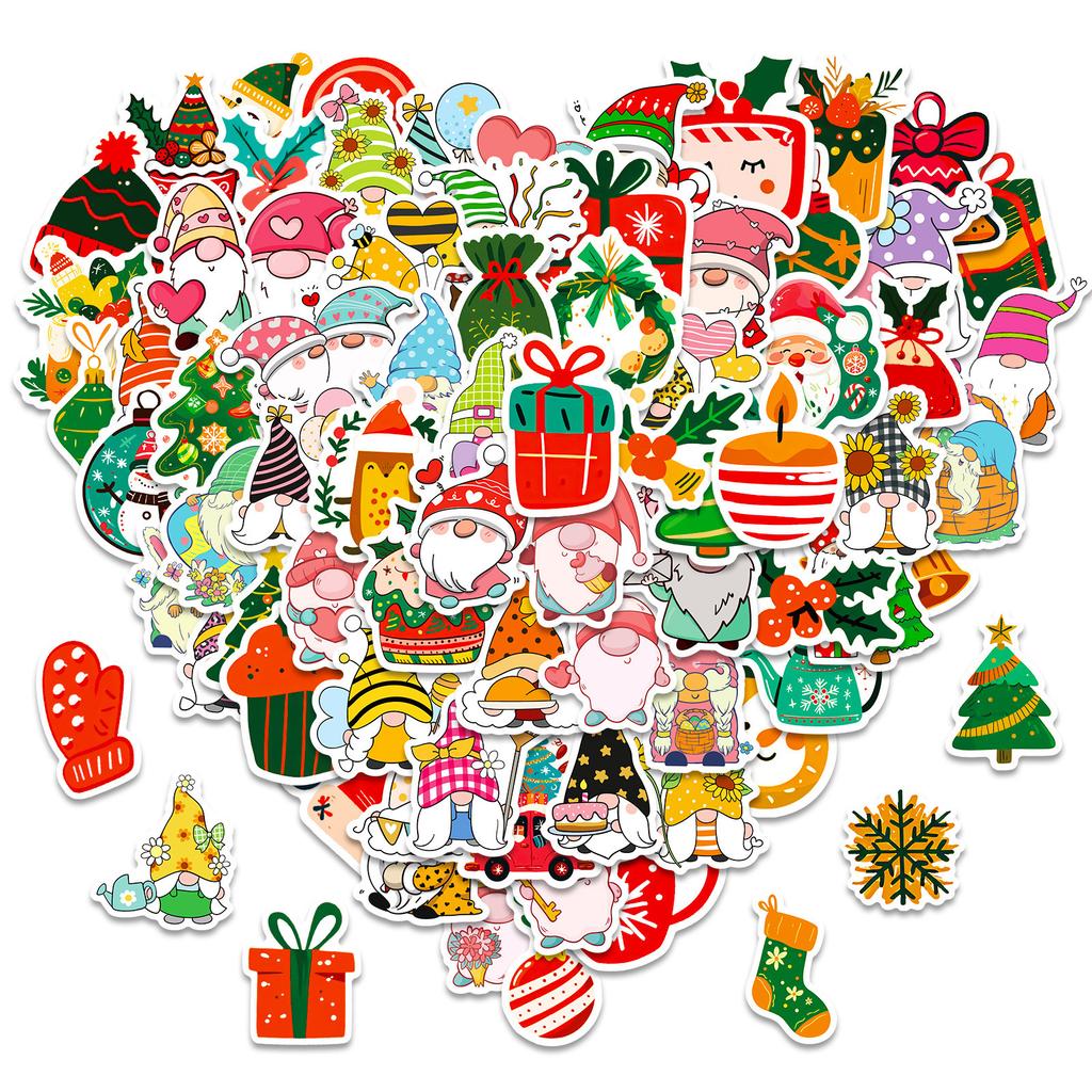 100 New Style Red Christmas Theme Pp Waterproof Stickers Decorate Window Door Gift Water Cup Stickers