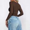 Ladies' Casual Fashion Color U-neck Long Sleeved Base Shirt T-shirt Comfortable Top