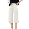 Summer Ice Silk Casual Pants Elastic Waist Pockets Cropped Pants Solid Color Wide Leg