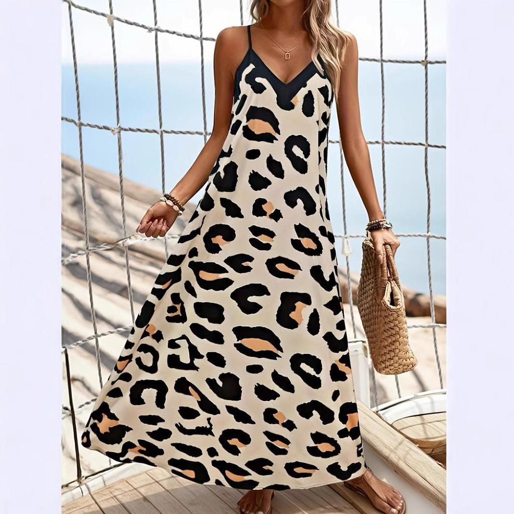Casual Maxi Jurk met Luipaardprint, Bandjes en Mouwloos voor Dames