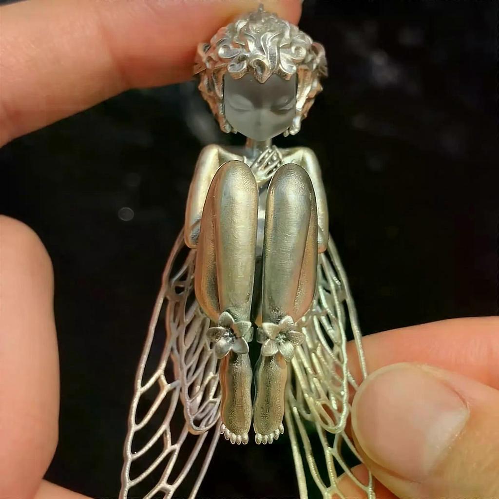 Ciondolo Angelo Fatato Silenzioso Stile Vintage, Fascino Elfo Alato Dettagliato 3D per la Creazione di Gioielli
