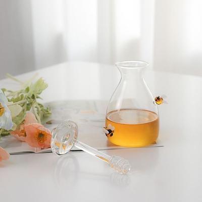 Household Large Capacity Glass Honey Jar Three-dimensional Bee Clear Honey Container With Dipper Rod Honey Pot Breakfast