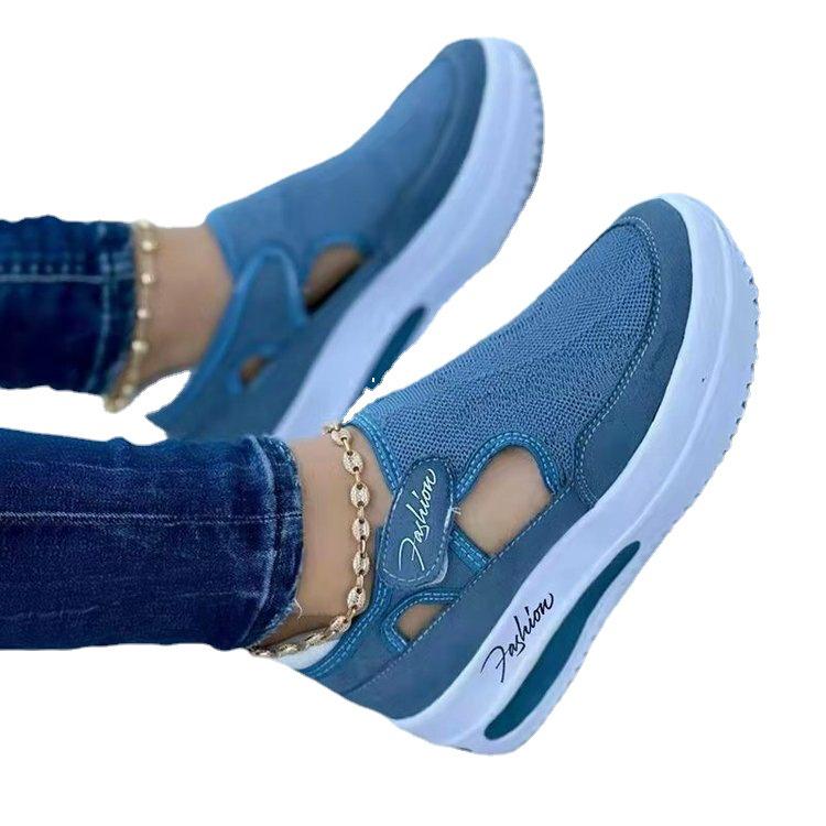 2022 Letní Prodyšné Pletené Ležérní Boty na Klínku ve Velkých Velikostech