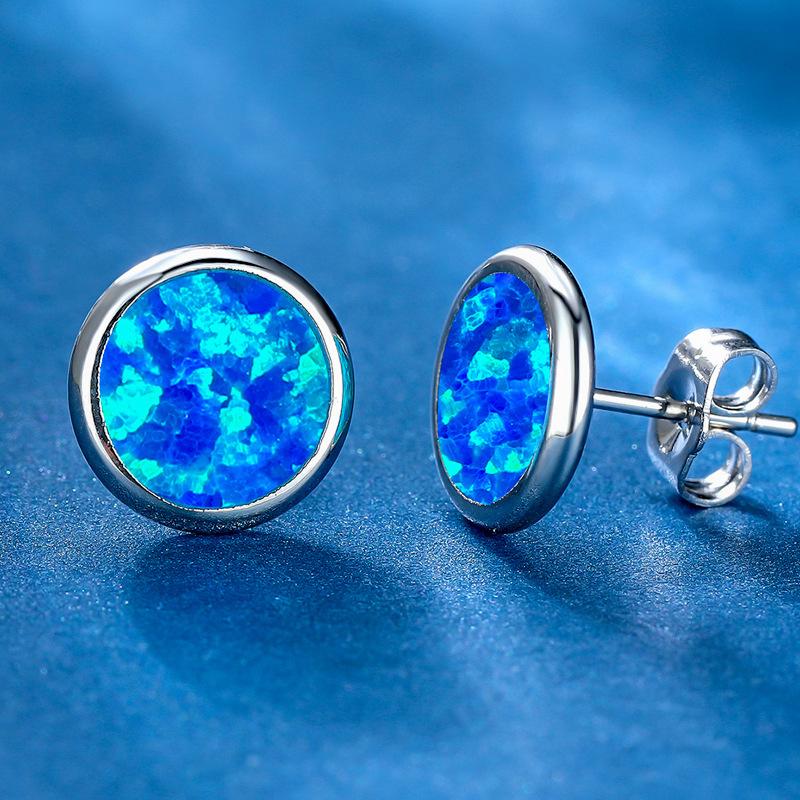 

White stud earrings round earrings simple personality jewelry versatile woman синий