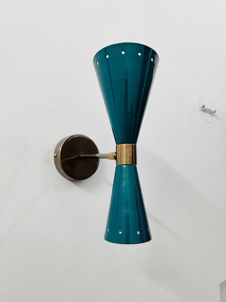 Turquoise Brass Wall Sconce: Mid Century Italian Stilnovo Lighting