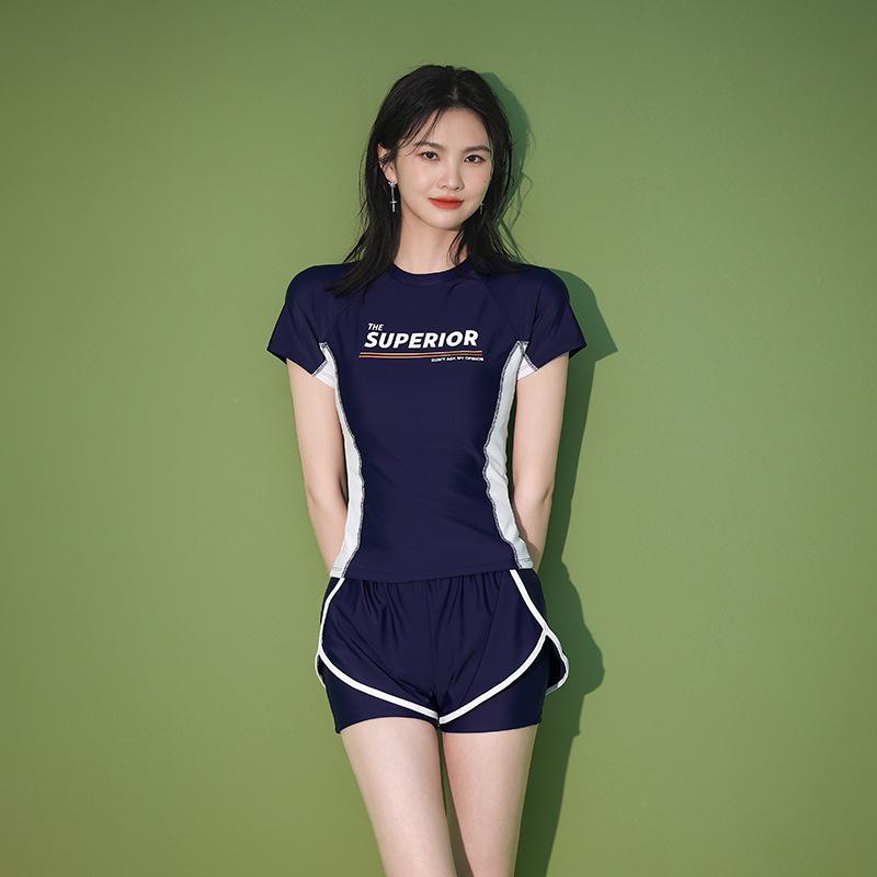 Women's Fat-Covering Slimming Short Sleeve Two-Piece Swimsuit for Swimming Pool