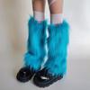 Women's Fuzzy Bright Blue Leg Warmers Soft Plush Winter Accessory for Costume Parties Furry Boot Toppers Footless Socks