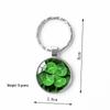 Green Lucky Clover Crystal Glass Keychain with Four-Leaf Clover Charm