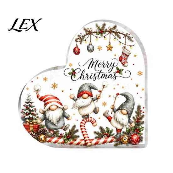 Gnome Holiday Table Decorations Heart Shaped Acrylic Christmas Tabletop Decor, 2D Flat Festive Home Accents Centerpiece with Love Design, Room