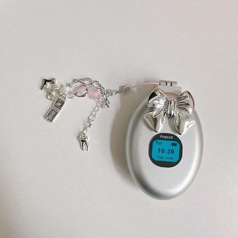 Y2K Retro Simulation Flip Phone Folding Air Cushion Comb Makeup Mirror Bag Hanging Accessories Backpack Waist Hanging Decor