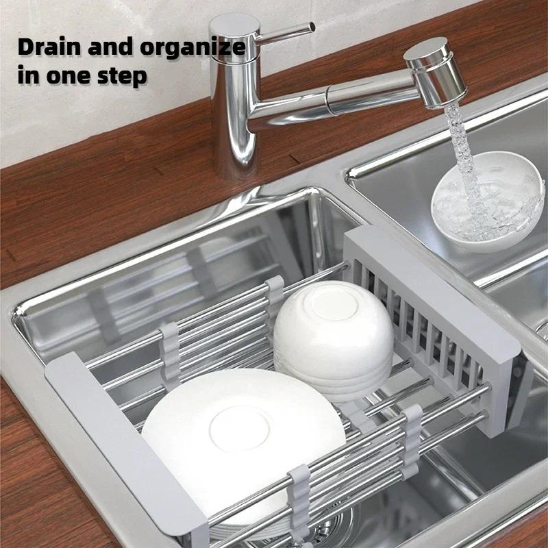 Scolapiatti estensibile per lavello da cucina, scolapiatti in metallo, cesto multifunzionale per piatti, scolapiatti per lavello, forniture da cucina