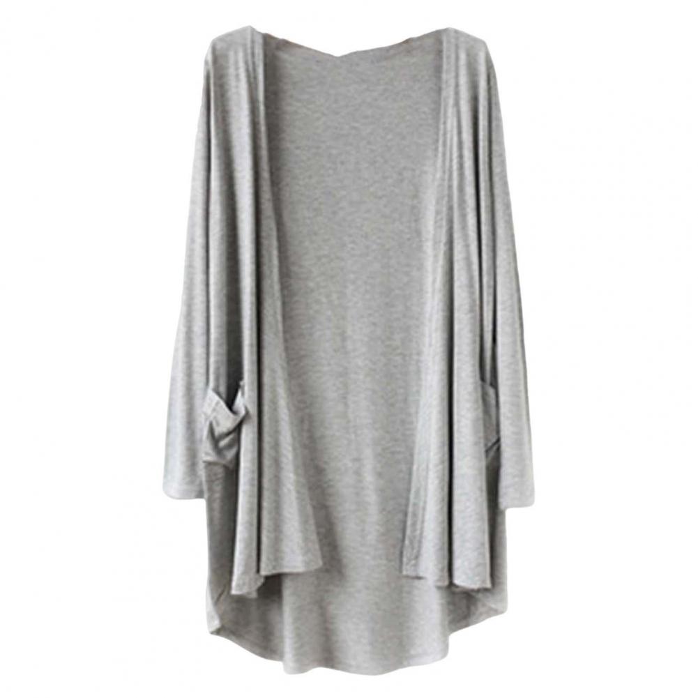 DVD2 Damesjas Elegante Middellange Damesvest met Zakken voor Dagelijks Gebruik Reizen Lichtgewicht Lente/Herfst Jas met Open One Size lichtgrijze kleur