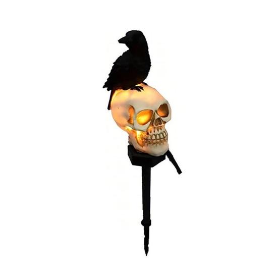 Horror Party Gifts for Collectors LED Solar Crow Skull Light, Waterproof Halloween Pathway Gothic Spooky Yard Decorations Holidays on Skeleton