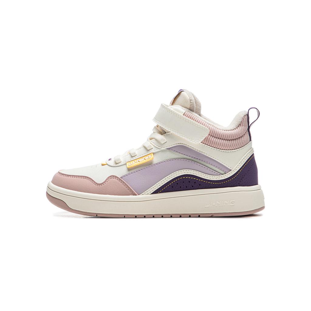 Li Ning Kids Sports Lifestyle Series Comfortable Trendy Non-Slip Shock Absorbing Warm High-Top Casual Shoes Kids sneaker Light-Pink YKCU216-4