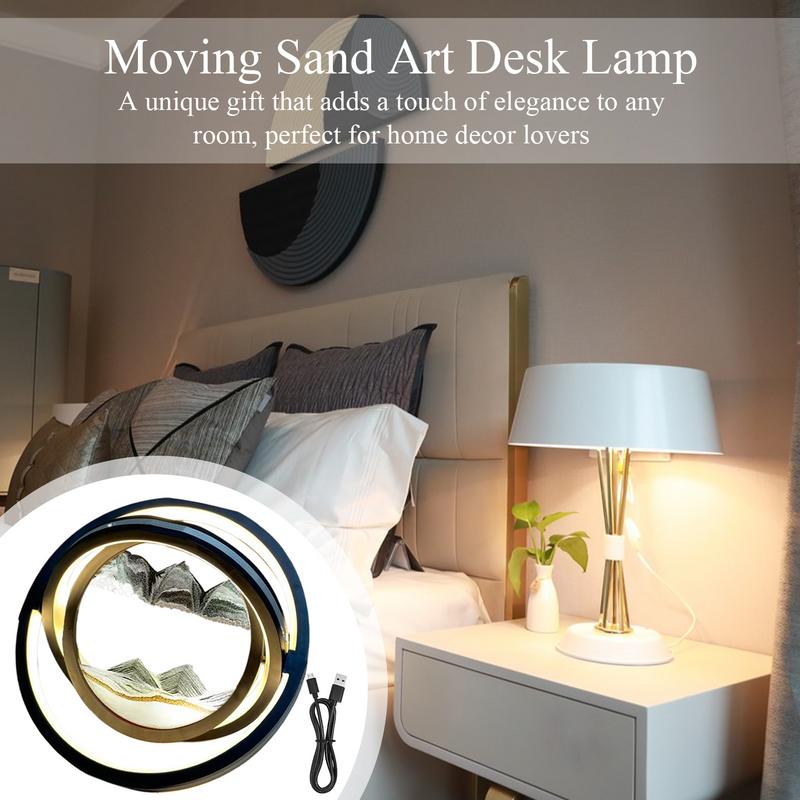 

Moving Sand Art Lamp 3D Sand Art Bedside Lamp Creative Sand Motion Hourglass 360-degree Rotating Sand Art Night Light For синий