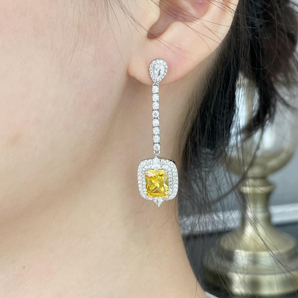 Yellow Diamond Earrings, Colored Gemstones, Non Allergic Electroplating, Thick Gold Birthday Gift, Daily Dressing