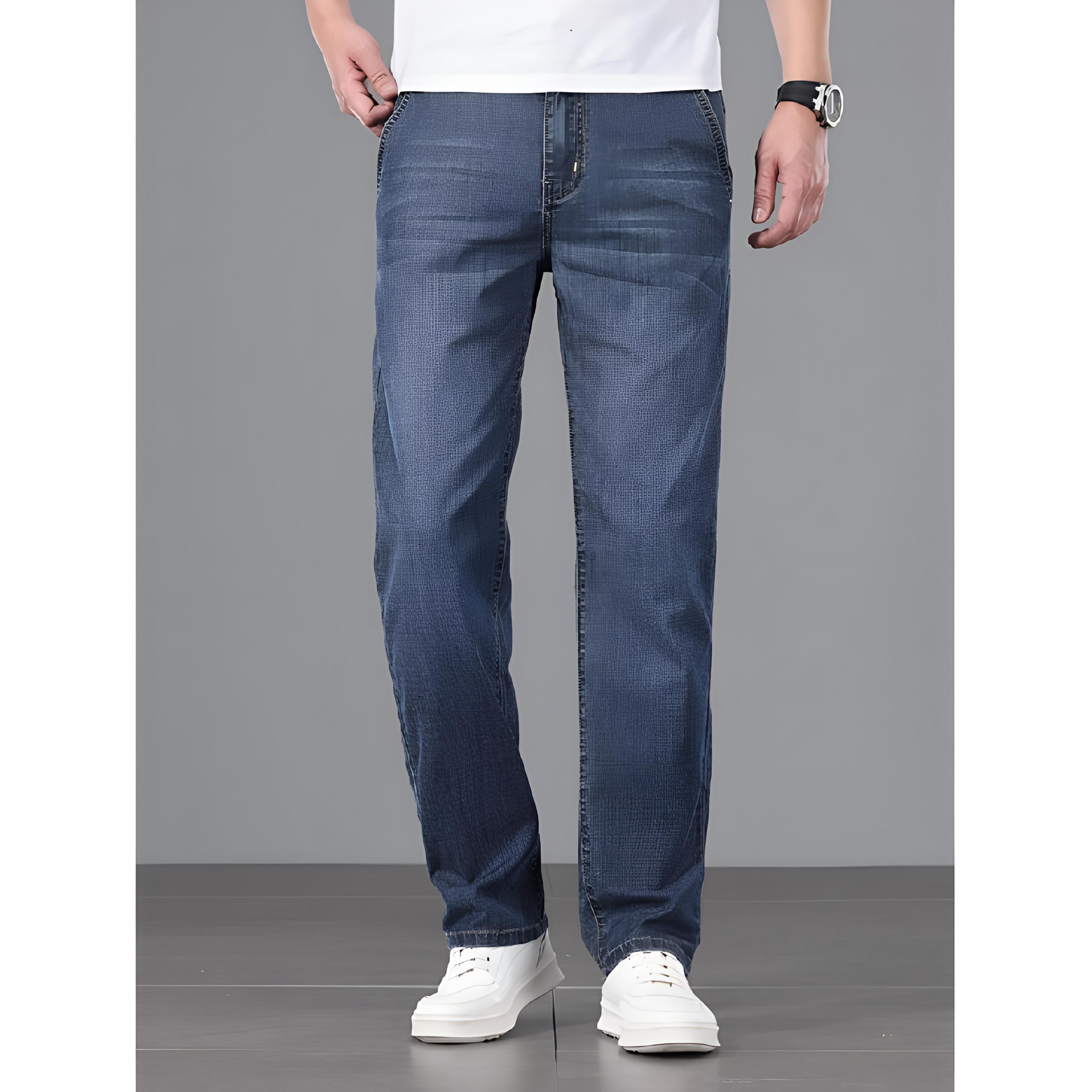 

Свободные джинсы с высокой талией, модные прямые брюки на весну и лето, новые легкие деловые брюки для мужчин 42 серый