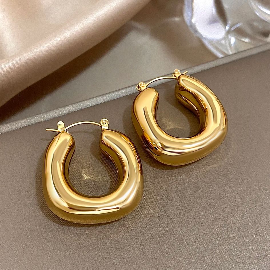 Chunky Chubby Stainless Steel Earrings for Women Simple Fashion Punk Gold Plated U-Shaped Hoop Earrings Waterproof Jewelry
