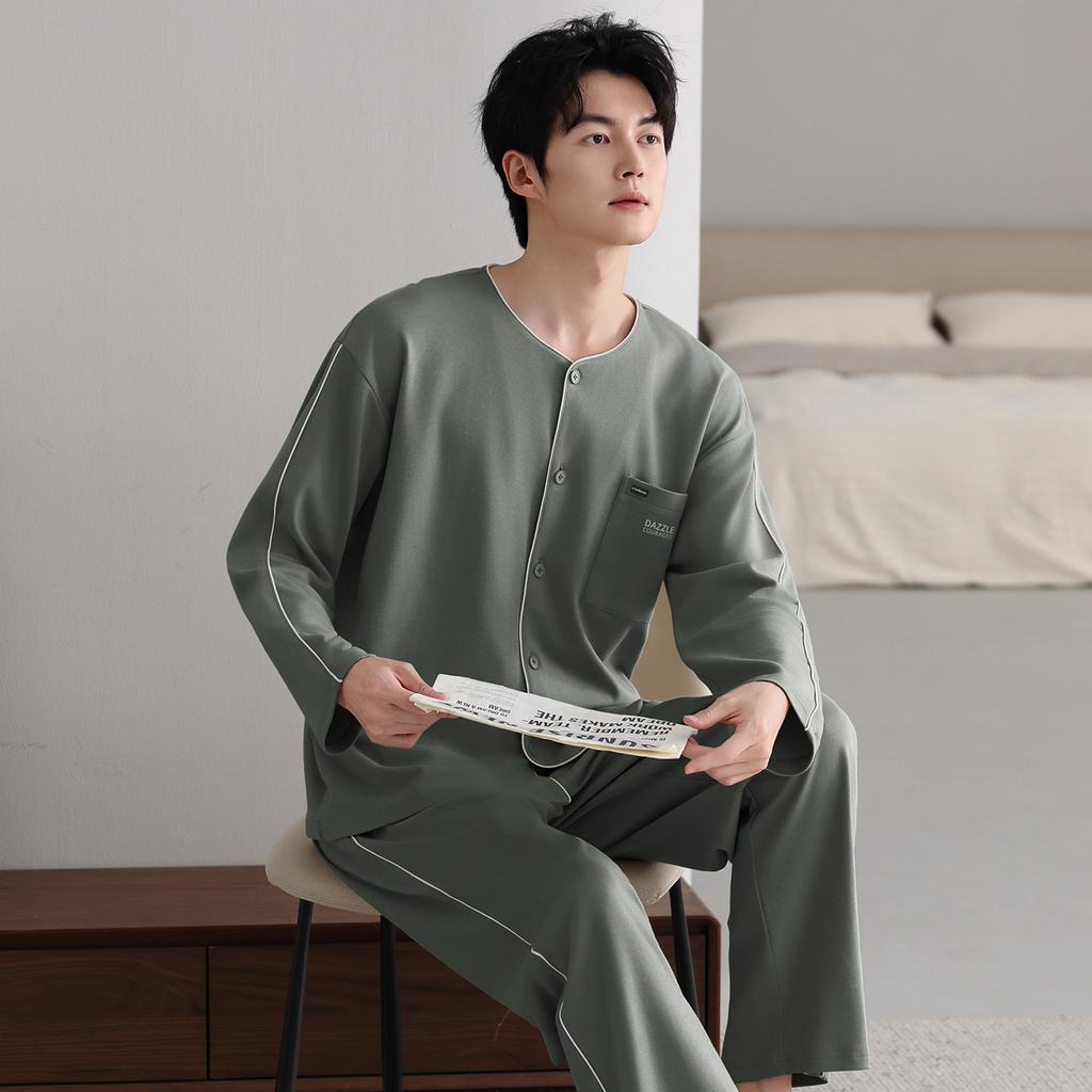 Men's pajamas pure cotton long-sleeved spring and autumn 1011 new casual and simple men's loungewear suit