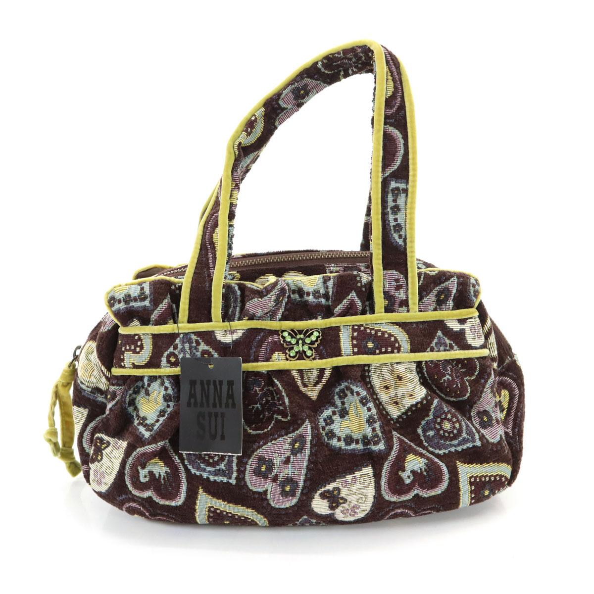 

неиспользованная ANNA SUI сделано в Японии Гобеленовая Сумка с узором в виде сердца Коричневая Женская Б/У