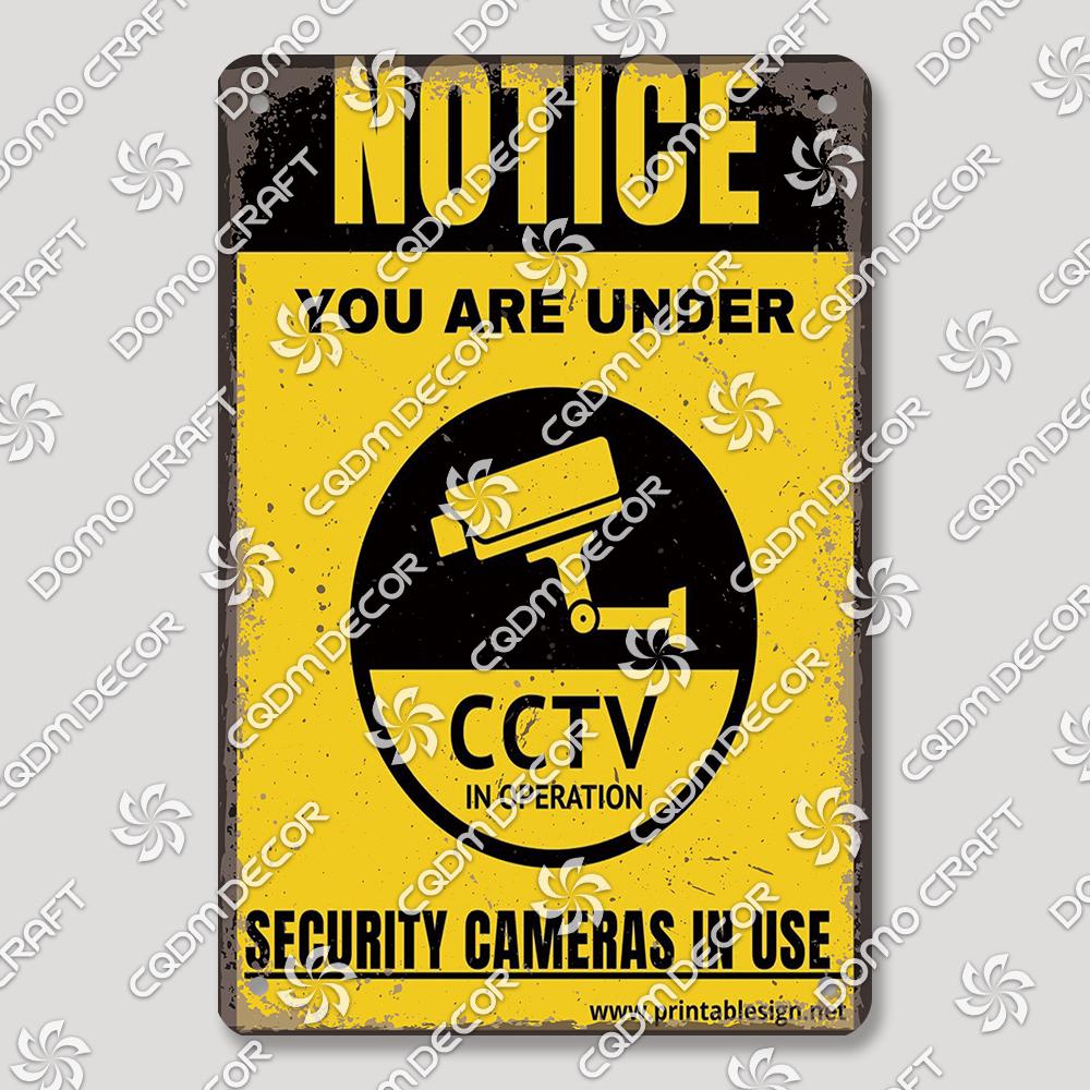 Warning Keep Out Tin Sign Metal Plaque, Vintage Notice Cameras Caution Danger Poster, Wall Decor for School Mall Home