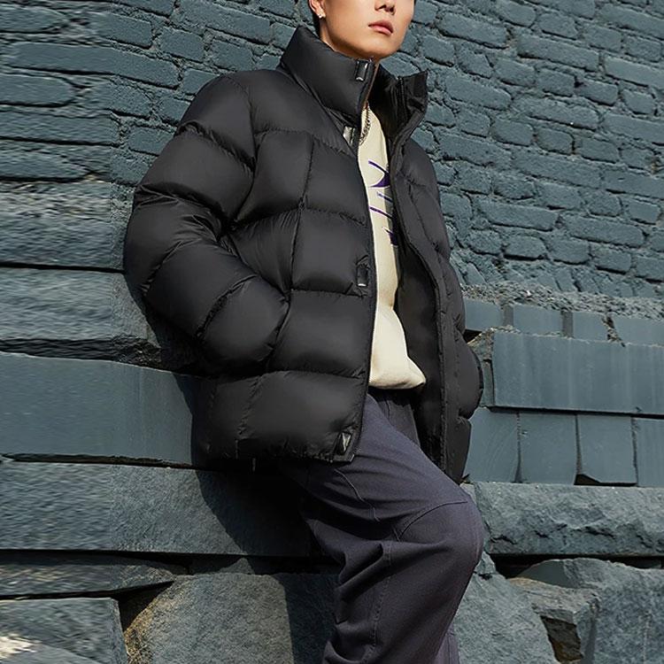 Li Ning Sports Basketball Series Solid Color Short Stand Collar Down Jacket Men Jacket Black AYMR219-1