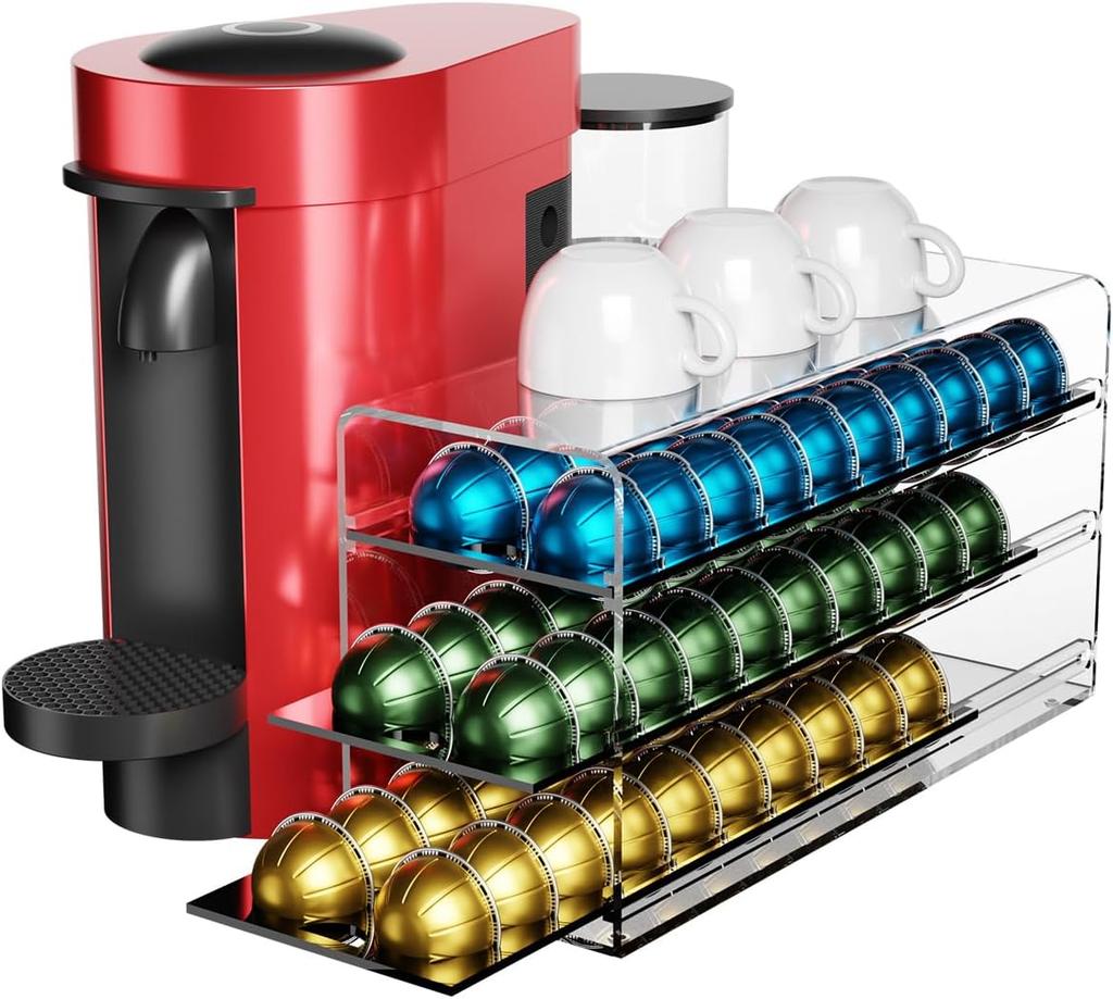Aufbewahrungsschublade für Nespresso Vertuo Kaffeekapselhalter für die Arbeitsplatte Acryl Kaffee-Kapsel-Organizer - 40 Kapseln