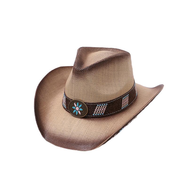 European and American Retro Style Men's Western Cowboy Hat Jazz Knight Hat Upturned Edge Decorative Belt Tourist Seaside Beach Top Hat