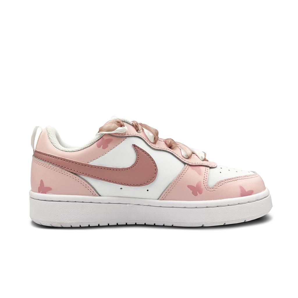 Nike Court Borough Dreamy Bowknot Low top Skateboard Shoes GS Pink White BQ5448-100(Team183-)