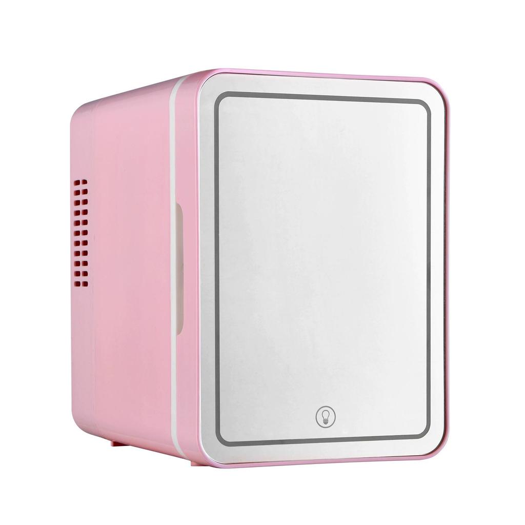4L Mini Car Fridge with Mirror and Light Strip – Ideal for Makeup, Skincare, Drinks, Heating & Cooling