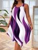 Women's Plus Size Sleeveless Vacation Dress - Wavy Stripe Color Block