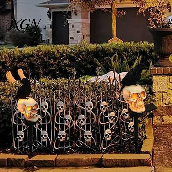 Weatherproof Solar Lights for Outside LED Crow Skull Light, Waterproof Halloween Pathway Gothic Horror Party Gifts Collectors on Skeleton Head