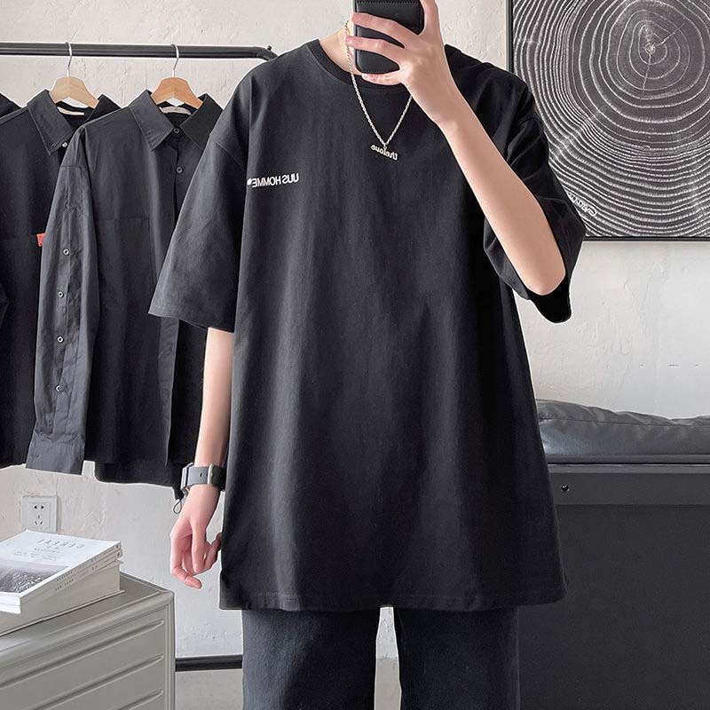 100% Cotton Five-point Sleeve Men's Summer Short-sleeved T-shirt Student Trend Loose Round Neck Half-sleeved Top