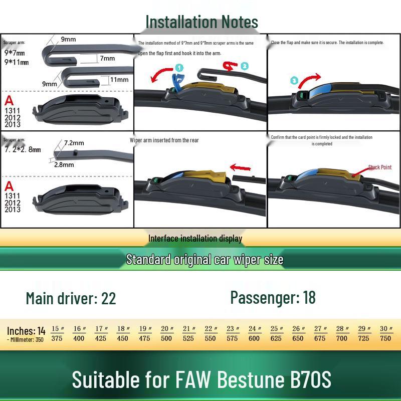 Compatible FAW Besturn B70/S Frameless Silent Car Wiper