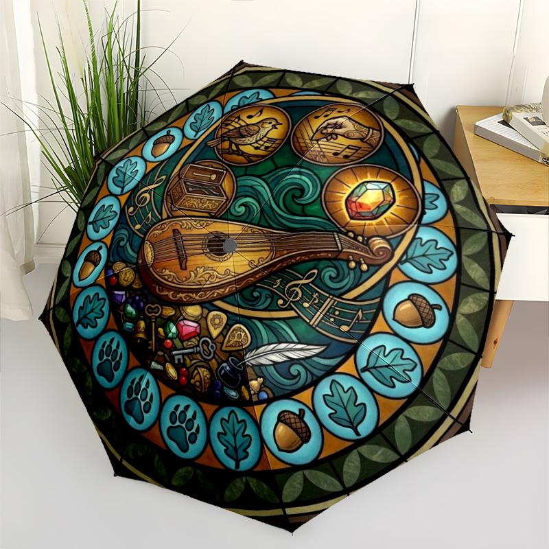 Music Nature Treasures Harmony pattern umbrella, portable and foldable design, 8 ribs, a casual accessory for friend's birthday gifts.
